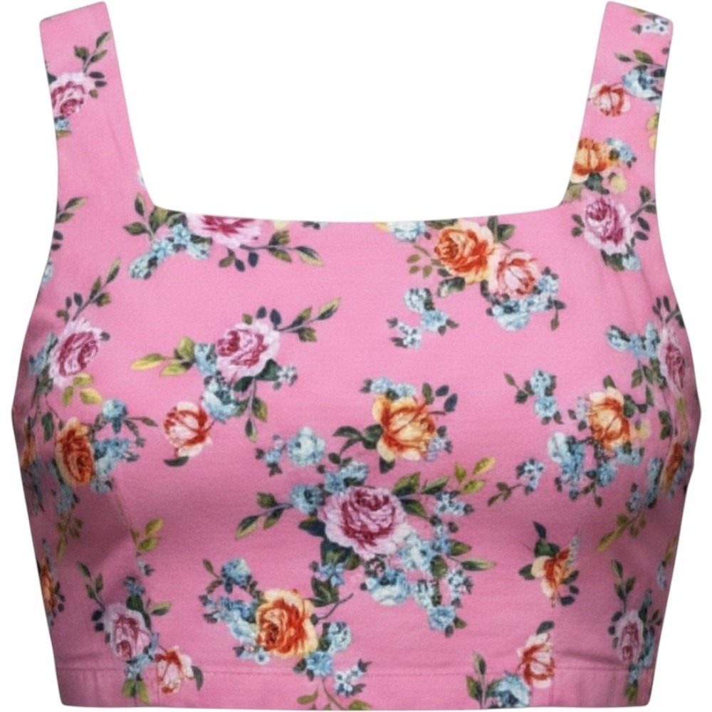 Buddy Love Cookie Set Pink Floral Crop Top Square Neck Tank Womens Medium‎